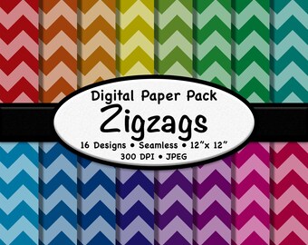 Dark Zigzags Digital Paper Pack (Large) – 16 Dark Rainbow Tint Backgrounds for Scrapbooking, Crafts, Graphic Design