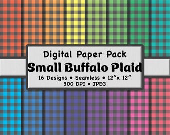 16 Gray and Light Rainbow Checker Plaid Digital Paper Pack (Small 0.5") – Multicolor Patterns for Scrapbooking, DIY Stationery & Crafts