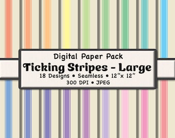 Padrões de listras contínuas em tons pastel e bege (2,5 cm) – 18 papéis digitais imprimíveis para scrapbooking, papelaria e artesanato