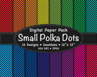 Small Black Polka Dots on Bold Rainbow Colors Digital Paper Pack – 16 Seamless Patterns for Scrapbooking, DIY Stationery & Crafts