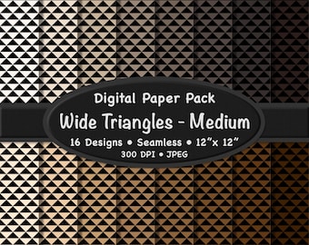 16 patrones sin costuras de triángulos anchos negros y marrones (tamaño mediano) - Paquete de papel digital descargable