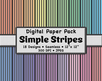 18 Pastel and Gray Stripes Digital Paper Pack (Small 1/4") – Seamless Patterns, Soft Color Backgrounds for Scrapbooking, Stationery & Crafts