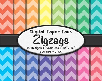 Pacote de papel digital Light Color Zigzags (grande) – 16 fundos em tons claros de arco-íris para scrapbooking, artesanato e design gráfico