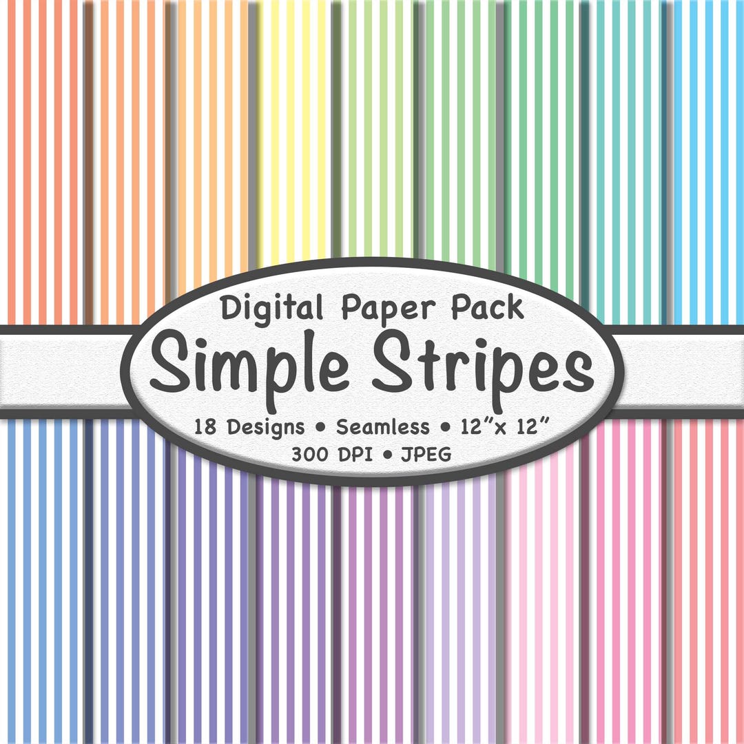 Pastel Simple Stripes Digital Paper Pack (small) – 18 White & Soft ...