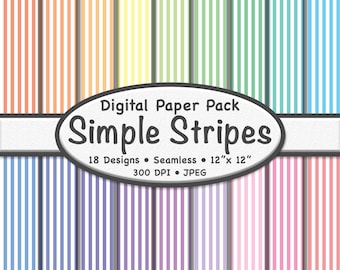 Pastel Simple Stripes Digital Paper Pack (Small) – 18 White & Soft Color Backgrounds for Scrapbooking, Stationery, Crafts, Graphic Design