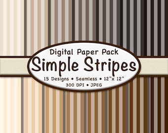 Pacote de papel digital Brown Simple Stripes (médio) – 15 padrões de listras em cores neutras para scrapbooking, papelaria e artesanato