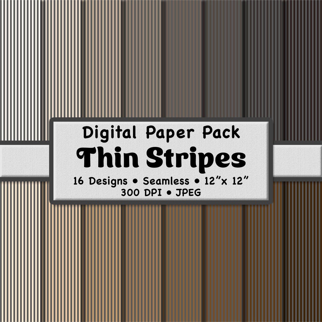 Thin Neutral Stripes Digital Paper Pack (XS 1/8") – 16 Seamless Gray ...