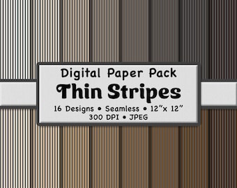 Thin Neutral Stripes Digital Paper Pack (XS 1/8") – 16 Seamless Gray and Brown Color Patterns for Scrapbooking, DIY Stationery & Crafting