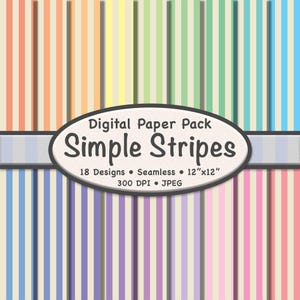 Pastell- und Beige-Streifen Digitales Papier (50%-Skala) - 18 nahtlose Muster, weiche farbige Hintergründe für Scrapbooking, Schreibwaren & Basteln