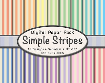 Paquete de papel digital con rayas pastel y beige (escala 50%): 18 patrones sin costuras, fondos de colores suaves para scrapbooking, papelería y manualidades.