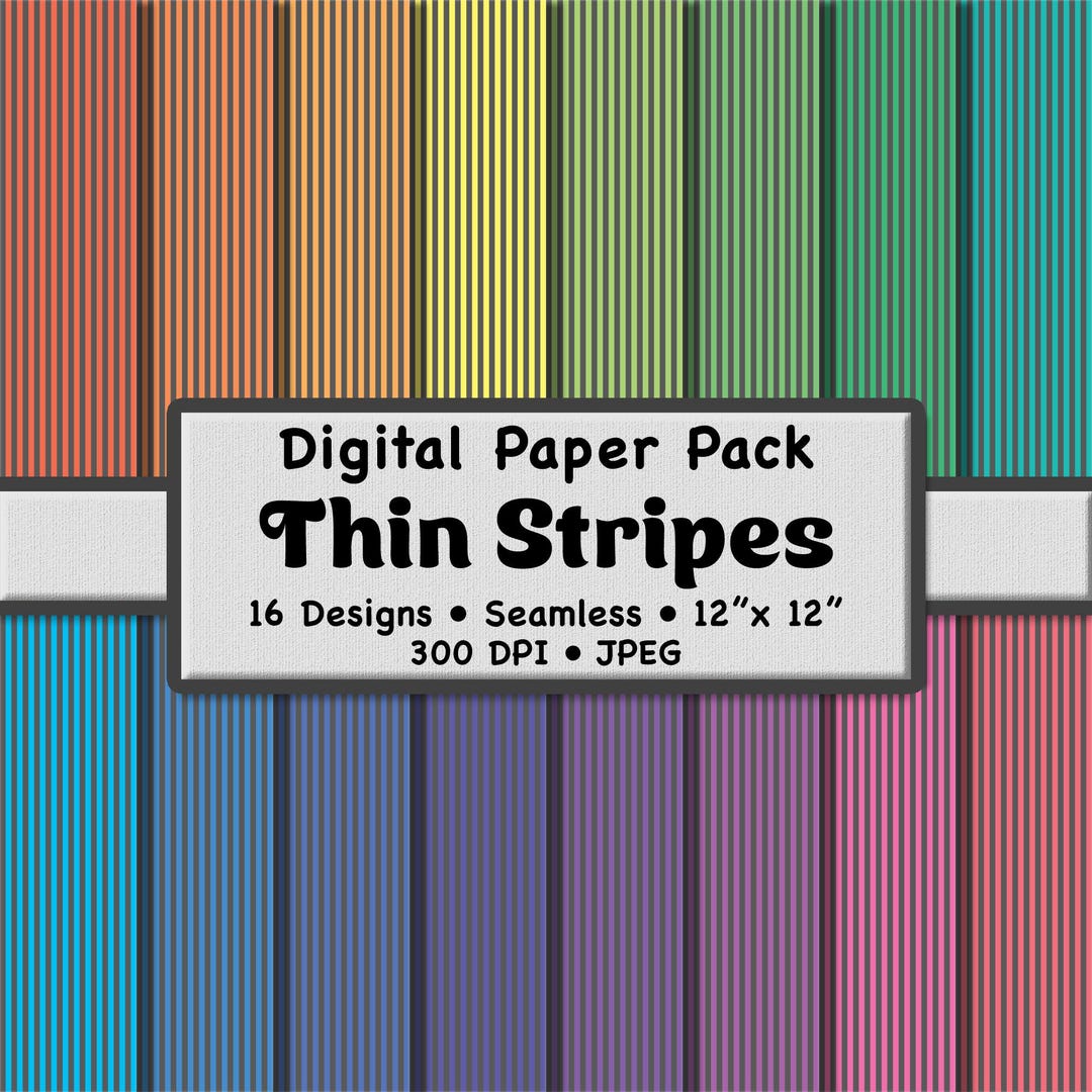 Thin Rainbow Stripes Digital Paper Pack (XS) – 16 Printable Gray and ...