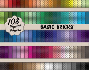 108 patrones sin costuras de ladrillos básicos en arcoíris y gris: megapaquete de papel digital multicolor para scrapbooking, papelería DIY y manualidades.