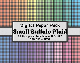 18 Small Pastel Buffalo Plaid Digital Paper Pack (0.5") – Gray and Soft Color Seamless Patterns for Scrapbooking, DIY Stationery & Crafting