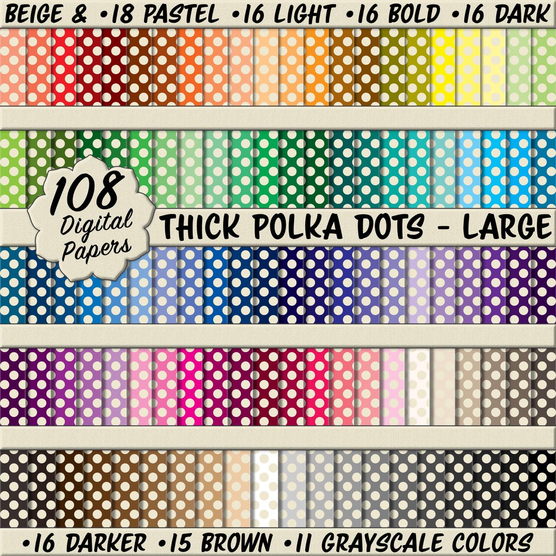 Thick Beige Polka Dots Digital Paper Pack (large) – 108 Printable ...