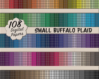 108 Small Buffalo Plaid Digital Paper Pack (0.5") – Solid Square Multicolor Seamless Patterns for Scrapbooking, DIY Stationary, Crafting