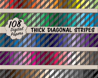 108 Thick Gray Diagonal Stripes Digital Paper Pack (Large) – Multicolor Seamless Printable Patterns for DIY Scrapbooking, Crafts, Digital