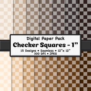 Bruin eenvoudig dambord digitaal papierpakket (2,5 cm) – 15 naadloze patronen in neutrale kleuren voor scrapbooking, briefpapier en knutselwerkjes