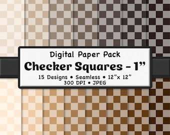 Pacote de Papel Digital Xadrez Simples Marrom (2,54 cm) – 15 Padrões Sem Costura em Cores Neutras para Scrapbooking, Papelaria e Artesanato