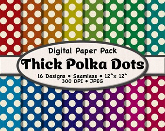 Thick Beige Polka Dots on Muted Rainbow Color Backgrounds: Seamless Digital Paper Pack (12"x12" JPEG Download)