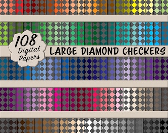 Paquete de 108 papeles digitales con diseño de cuadros de diamantes grandes: patrones multicolores sin costuras para scrapbooking, papelería DIY y manualidades.