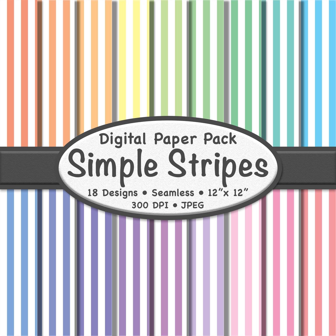 Pastel Stripes Digital Paper Pack (medium) – 18 White & Soft Color ...