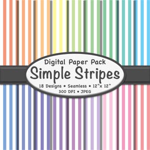 Pacote de papel digital Pastel Stripes (médio) – 18 fundos brancos e suaves para scrapbooking, papelaria, artesanato e design gráfico