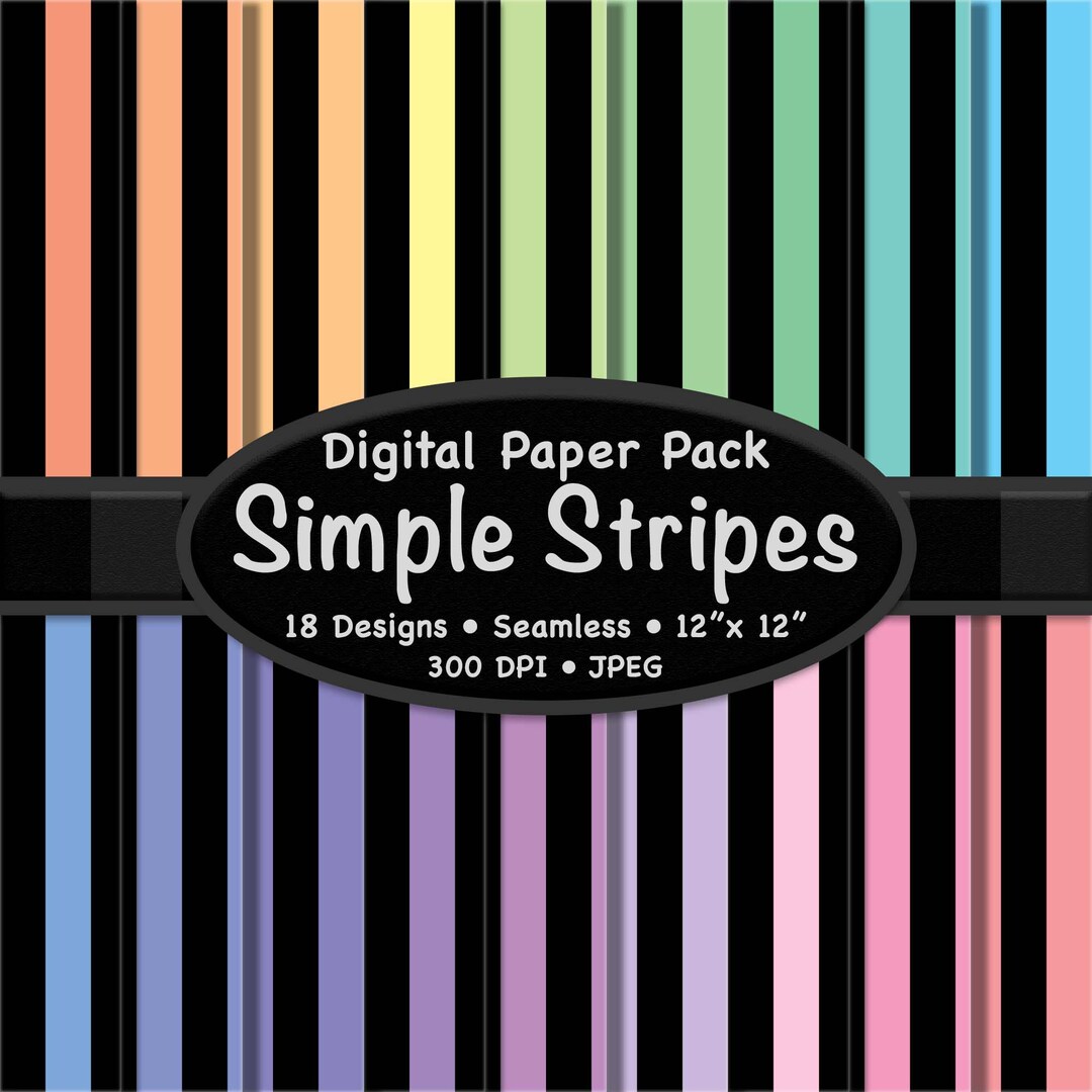 Black Stripes Digital Paper Pack (large) – 18 Seamless Black and Pastel ...