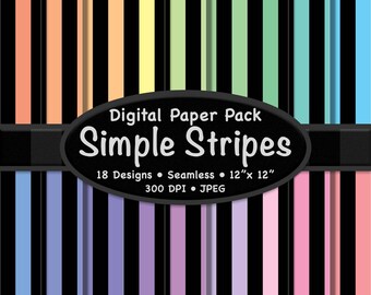 Black Stripes Digital Paper Pack (Large) – 18 Seamless Black and Pastel Color Backgrounds for Scrapbooking, Crafts, & Digital Projects