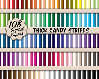 Paquete de papel digital de rayas gruesas de caramelo (1 pulgada): 108 rayas blancas sin costuras con patrones de arcoíris para scrapbooking, papelería y manualidades.