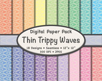 Thin Trippy Waves Digital Paper Pack (Medium) - 18 Beige Wavy Lines on Pastel Backgrounds for Scrapbooking, Crafts, & Digital Projects