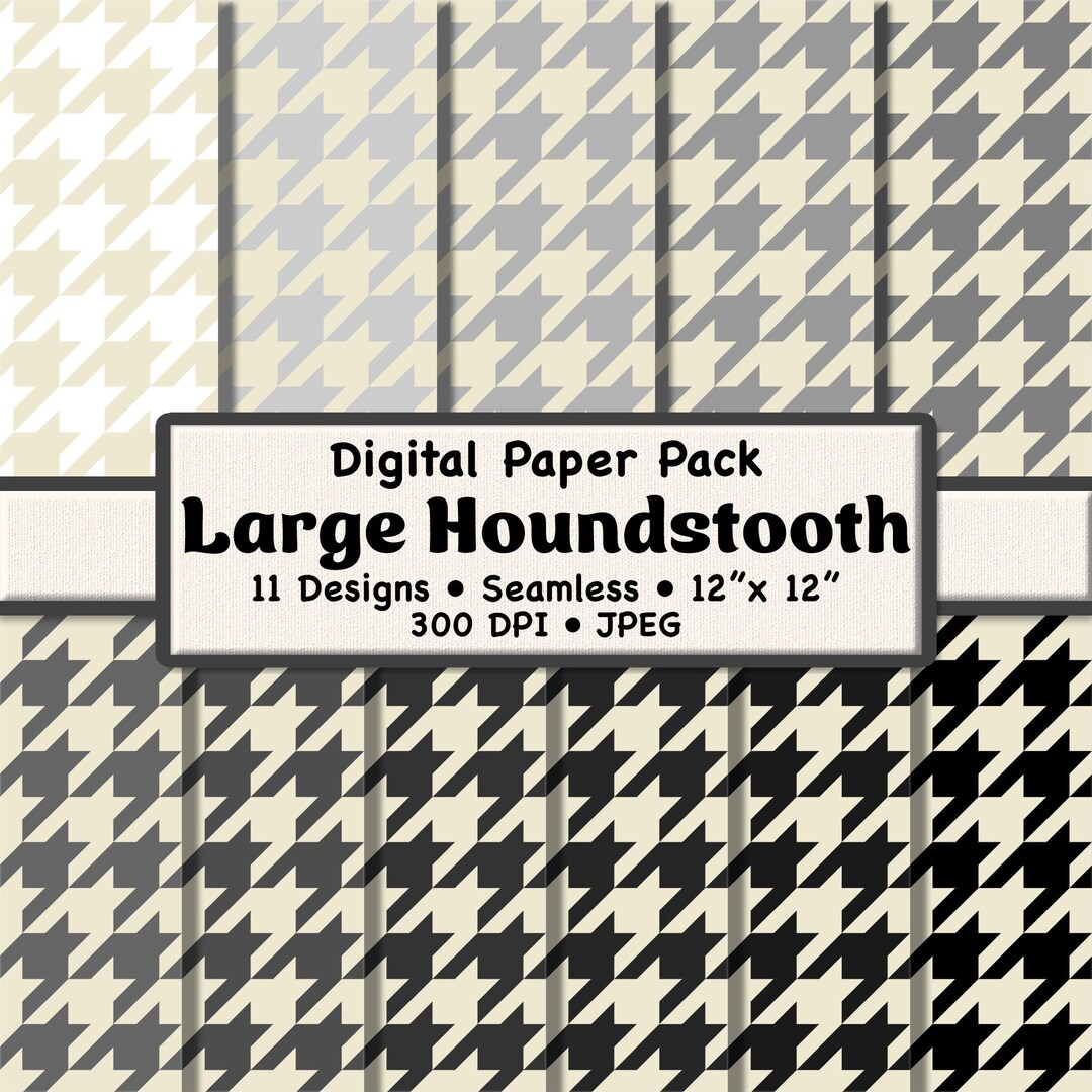 Large Houndstooth Digital Paper Pack – Beige & Grayscale (12x12", 300 ...