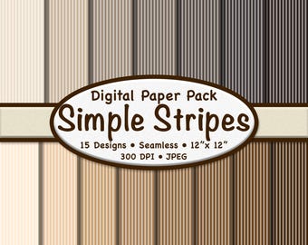 Pacote de papel digital com listras finas marrons (XS) – 15 padrões de listras em cores neutras sem emendas para scrapbooking, artesanato e projetos digitais