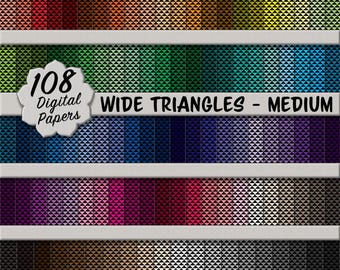 108 patrones de triángulos anchos (tamaño mediano) – Papeles digitales en negro y multicolor para manualidades (descarga digital)