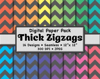 Paquete de papel digital con rayas en zigzag arcoíris: patrones para álbumes de recortes (descarga JPEG de 30,5 x 30,5 cm)