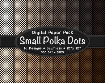 Small Black Polka Dots on Neutral Brown Backgrounds: 16 Black & Brown Seamless Scrapbook Patterns (Digital Download)