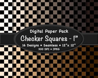 Pacote de Papel Digital com Estampa Xadrez em Tons Neutros de Marrom e Preto (16 Padrões Sem Emenda)