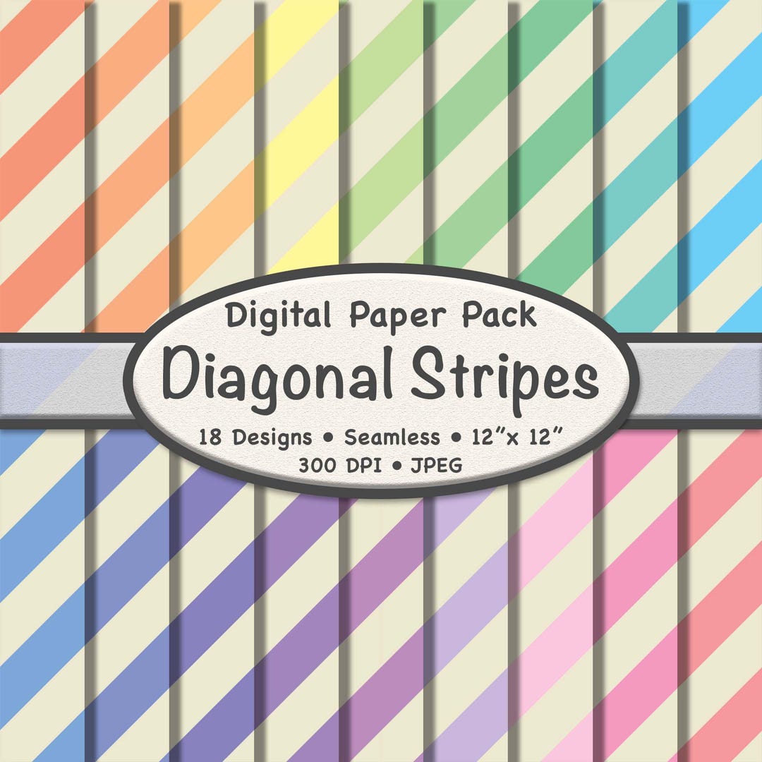 Pastel Diagonal Stripes Digital Paper Pack (XL) - 18 Beige & Soft Color ...