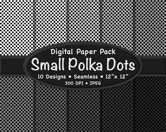 Black Monochrome Small Polka Dots Seamless Patterns - 10 Grayscale Digital Paper Pack for Scrapbooking, DIY Stationery & Crafting