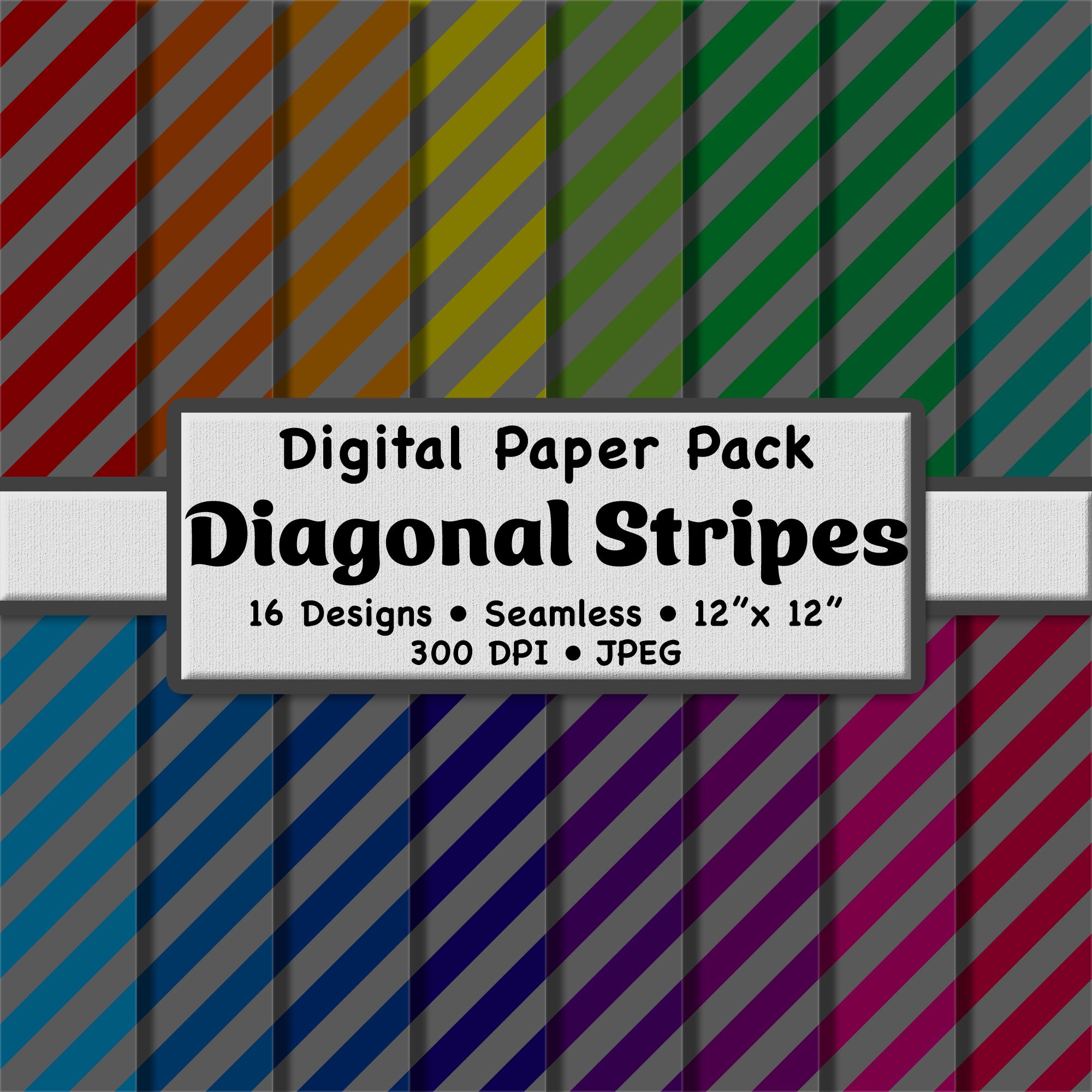 落ち着いたレインボー斜めストライプのデジタルペーパー16枚パック（中