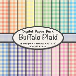 Pastel Buffalo Plaid Digital Paper (Tiny) – 18 Pack of Beige and Soft Color Gingham Backgrounds for Scrapbooking, Crafts, Digital Projects