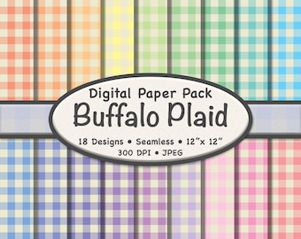 Pastel Buffalo Plaid Digital Paper (Tiny) – 18 Pack of Beige and Soft Color Gingham Backgrounds for Scrapbooking, Crafts, Digital Projects