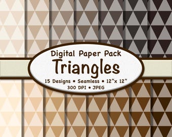 Paquete de papel digital de triángulos de colores neutros (grande): 15 fondos marrones sin costuras para scrapbooking, manualidades y trabajos digitales.