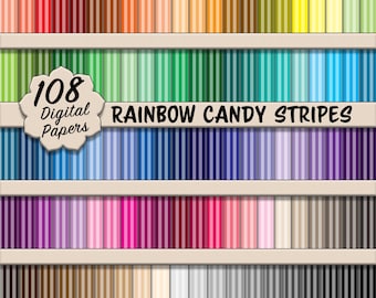 Tinted Rainbow Candy Stripes Digital Paper Pack (Medium) – 108 Seamless Colorful Patterns for Scrapbooking, DIY Stationery & Crafting