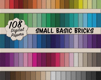 108 patrones sin costuras de pequeños ladrillos básicos en colores arcoíris y gris: megapaquete de papel digital multicolor para scrapbooking, papelería DIY y manualidades.
