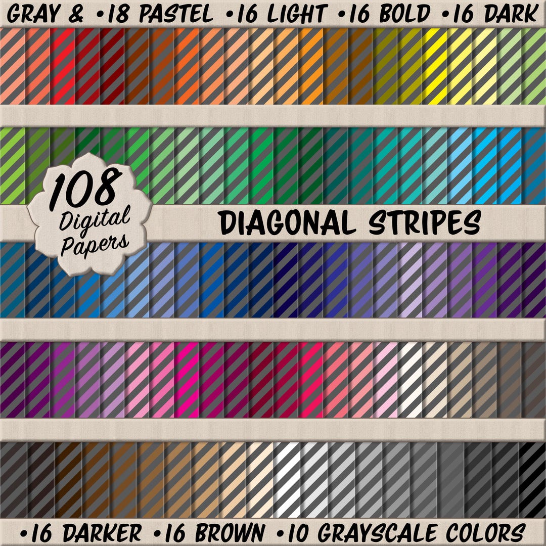108 Gray Diagonal Stripes Digital Paper Pack (medium) – Multicolor ...