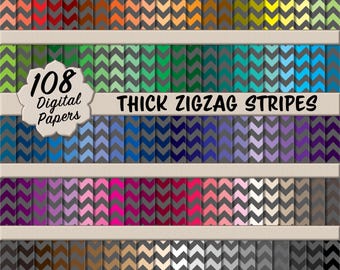 108 patrones sin costuras de rayas gruesas en zigzag: paquete de papel digital en gris y arcoíris para scrapbooking, papelería DIY y manualidades.