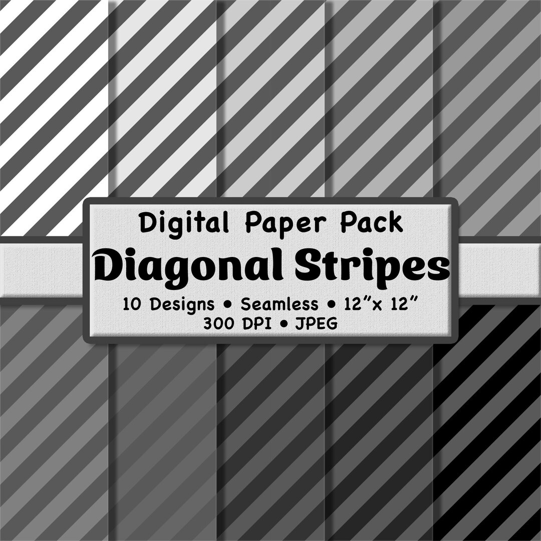 10 Monochrome Diagonal Stripes Digital Paper Pack (medium) – Grayscale ...