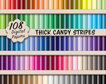 Thick Rainbow Tint Candy Stripes Digital Paper Pack (1 Inch) – 108 Seamless Colorful Patterns for Scrapbooking, DIY Stationery & Crafting