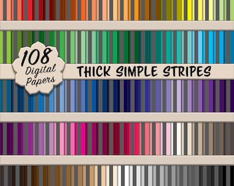 Thick Gray & Rainbow Color Stripes Digital Paper Pack (1 Inch) – 108 Seamless Colorful Patterns for Scrapbooking, Crafting, and Digital Work