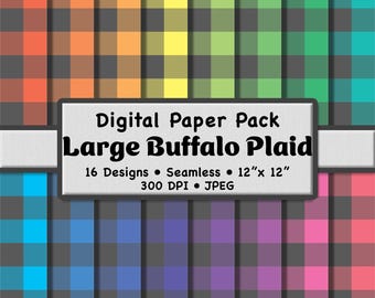 16 Gray and Light Rainbow Checker Plaid Digital Paper Pack (Large 1.5") – Multicolor Patterns for Scrapbooking, DIY Stationery & Crafts